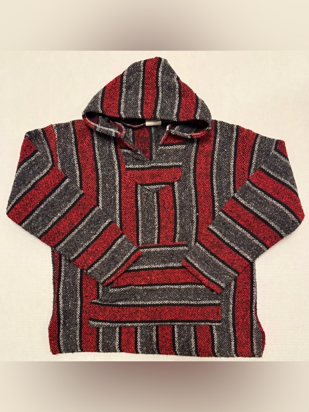 Frank's Textiles Baja Hoodie Mexican Blanket Pullover Red Gray Size M